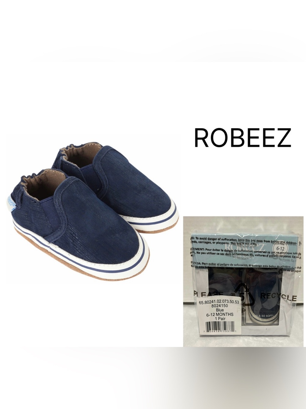 🆕ROBEEZ - 6/12M - NWT - LIAM NAVY BLUE SOFT SOLE SUEDE LEATHER BOOTIES